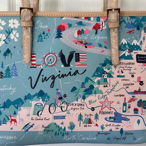 Spartina449 Virginia Map Tote Bag - Blue and Tan - Picture 2 of 7